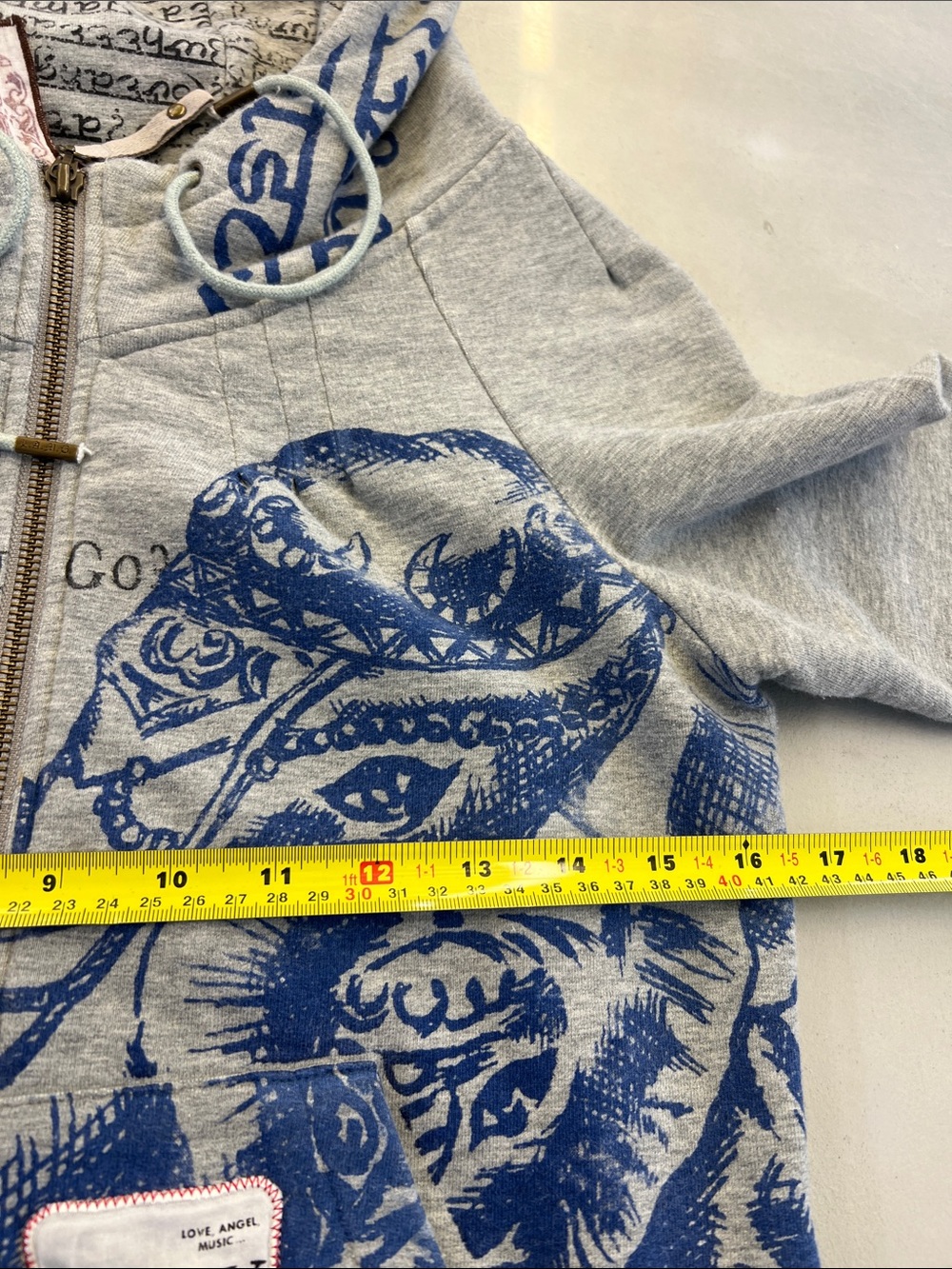 L.A.M.B. Gray Zip Hoodie with Blue Graphic Elephant Print - Picture 8 of 9